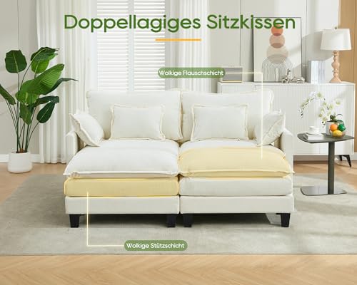 SITURAY Doppellagige Ecksofa Modulares Sofa, Wohnlandschaft L-Form Cloud Couch mit Ottomane, Chenillestoff Eckcouch Corner Sofa mit Schlaffunktion für Wohnzimmer Schlafzimmer (Beige, 2 Sitzer) – Bild 4