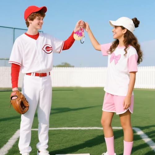 Eyourlife Pink Ice Cream Drip Baseball Softball Dugout Organizer Bag Fence Hook Helmet Glove Hanger with Name Tag Sports Team Gifts Gear for Boys Girls Coach Mom Must Have Travel Accessory-6pcs — view 6