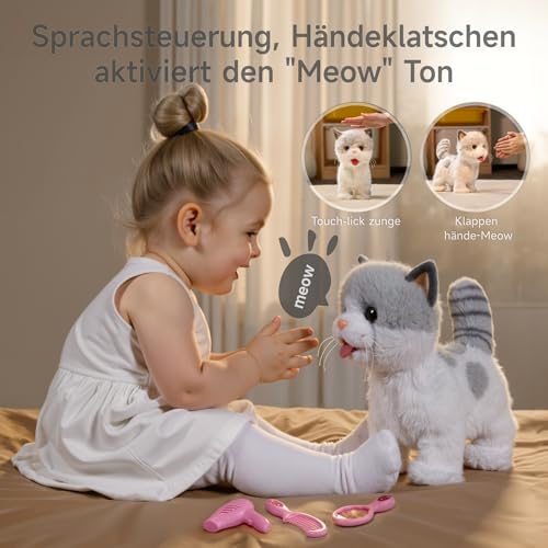 OR OR TU Katze Spielzeug Kinder Plüsch Kätzchen Elektronische Haustiere mit Ferngesteuerter, Interaktives Spielzeug Katze der Läuft und Bellt, Leckt Spielzeug für Kinder Geschenk