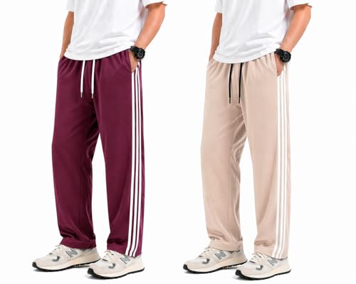 Image of Track Pants for Men Combo Pack of 2 - Regular Fit Gym Trackpants Set Elastic Waist Straight Fit Casual Lower Sports Wear Joggers Bundle
