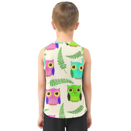 J JOYSAY Cartoon Owl Leaves Beige Boys Tank Top Sleeveless Muscle Shirts Quick Dry Kids T-Shirts 3-15T3