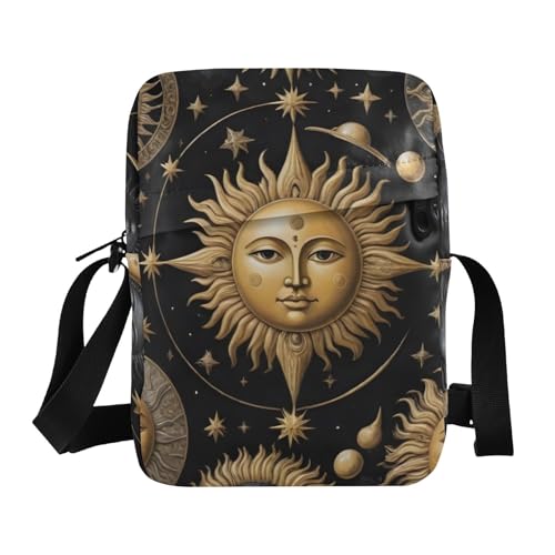 Crossbody Sling Bag for Women Men, Zipper Closure Messenger Bags Various Celestial Print with Card Phone Passport Compartment 6.6×9.4×2.5 IN