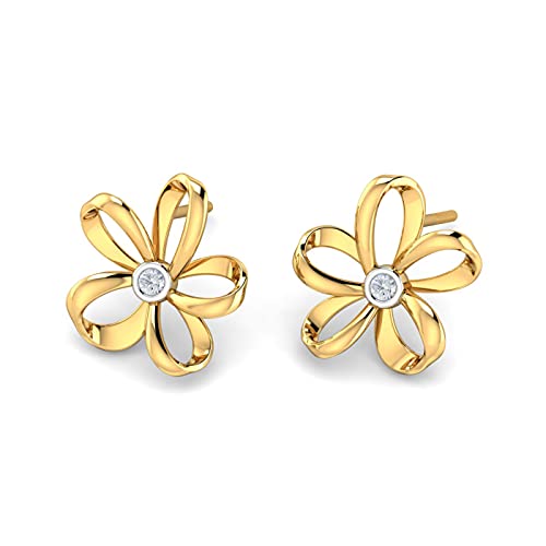 KuberBox 18KT Yellow Gold Diamond Eser Floral Stud Earrings for Women - Image 4