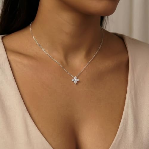 Image of Gold Silver Necklace for Women, Dainty Cubic Zirconia Pendant