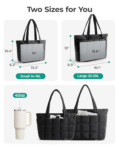 Image of BAGSMART Expandable Tote Bag for Women, Puffer Work Tote Handbag, Quilted Carry On Bag for Travel Gym