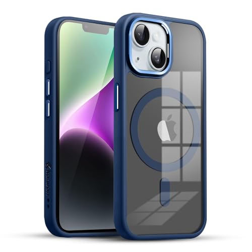 Image of KARWAN?Translucent Hybrid Case with Metal Ring Phone case Cover for iPhone 14 Plus |Compatible with N52 Strong Magnets Mag| Wireless Mag-Safe Charging -(Blue)