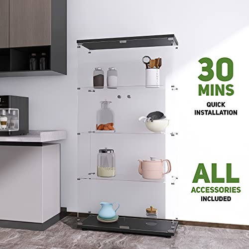 Image of Beauty4U Black Glass Display Cabinet, 4-Shelf 2-Door Curio Cabinet