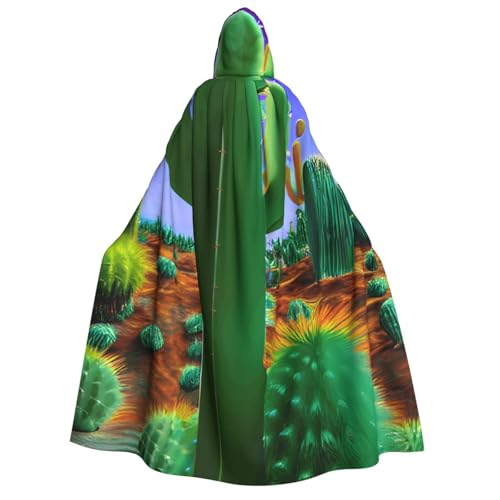 MIEKGPS Disfraz grande con capucha y estampado de cactus del desierto, disfraz de Halloween, túnica larga para adultos, mujeres y hombres