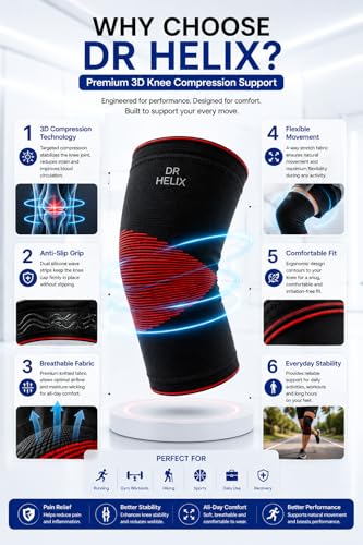 Image of Unisex 3D Knee Cap Red | Adjustable Support for Knee Pain Relief & Injury Prevention | Breathable, Comfortable & Durable|Ideal for Sports, Recovery & Daily Use - (Size - XL)