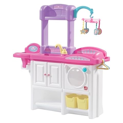 Step2 Love & Care Deluxe Baby Doll Nursery Playset for Kids, Compact Changing Station & Crib, Made of Durable Plastic, Includes Toy Accessories, For Toddlers 2-6 Years Old, Pink Cover