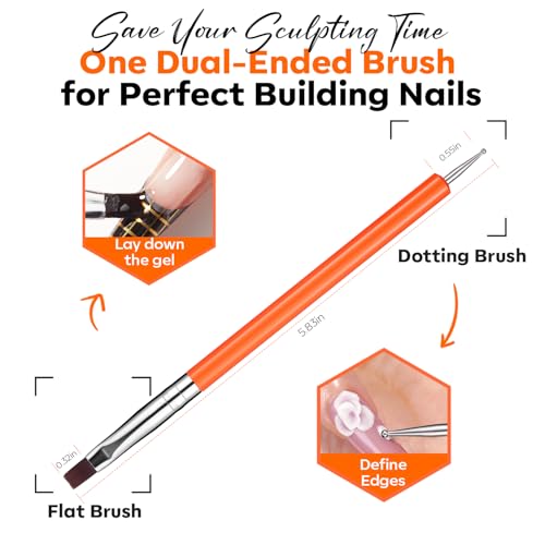 Image of modelones Gel Builder for Nails 2 Colors, 10-in-One Builder Hard Gel Nail Kit Clear Nude with Dual End Brush, Acrylic Clamps, 100PCS Paper Forms for Sculpting Extension Overlays Salon LED Cured