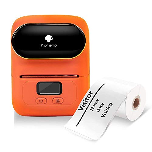 Phomemo-M110 Bluetooth Label Maker with One Box 50×80mm Label, Portable Thermal Label Maker Apply to Labeling, Shipping, Office, Cable, Retail, Barcode, Compatible for Android & iOS System, Orange
