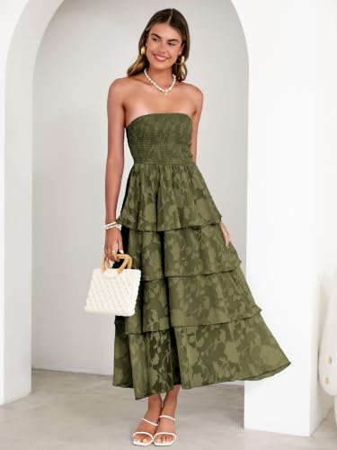 Image of Simplee Womens Summer Strapless Maxi Dress 2026 Boho Floral Off Shoulder Wedding Guest Dresses Tiered Beach Long Sundress