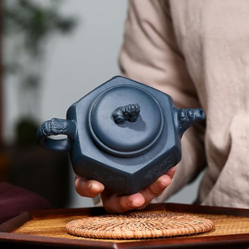 Image of Yixing Clay Teapot 10oz Zisha Tea Pot Hexagonal Handmade Dragon and Lion Chinese Kungfu Tea Set (Tianqing clay)