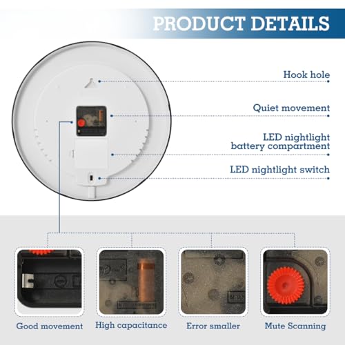 Reloj de pared digital iluminado negro 12 pulgadas miniatura 4