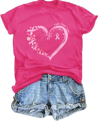 Breast Cancer Shirts for Women Cancer Awareness Shirt Pink Ribbons Tee Tops - image 1