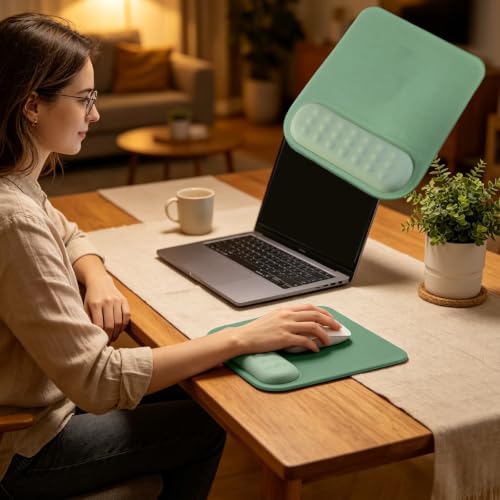Image of Mouse Pad with Gel Wrist Rest Support, Ergonomic Mouse Cushion with Non Slip Rubber Base Mouse Pad for Laptop, Computer, Gaming, Office (Olive Green, Rectangular)