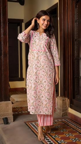 Image of FABNEX Kurta Set for Women | Women Kurta Pant Set |Cotton Blend Regular Women Kurti with Dupatta (Mix Kurta Set 2)
