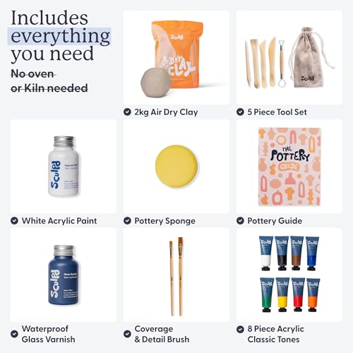 Sculpd - The Original Pottery Kit for Two, Air-Dry Clay Starter Kit for Beginners with Matte Varnish, Paints, Tools and Guide (Gloss Varnish with Classic Tones)