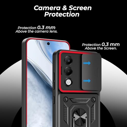 Image of A rtistque Armor Bumper Back Case Cover for Oppo K13x 5G | Stylish Ring Holder & Inbuilt Stand | Sliding Camera Cover | Shockproof TPU Protective Design | Oppo K13x 5g Back Cover - Black