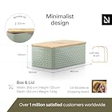 LARS NYSØM Bread Box I Metal bread box with linen bag for long lasting freshness I Baked goods Bin with bamboo lid usable as cutting board I 13.4x7.3x5.3In (Sage Green) - Image 4