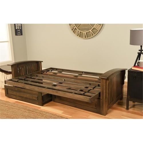 Kodiak Furniture Washington Queen Size Futon Frame only with Storage Drawers in Rustic Walnut Brown Finish