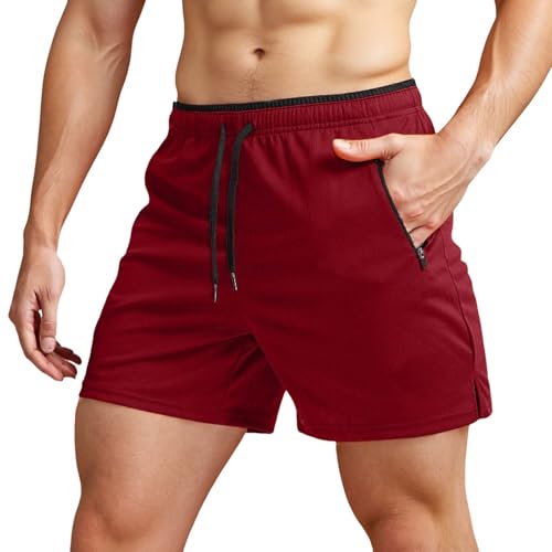 Short de course homme avec poches zippées rouge taille M pour le running