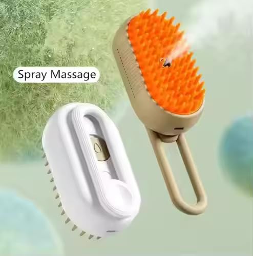 Image of 3-in-1 Cat Grooming Brush - Water Spray & Self-Cleaning Shedding Brush for Cats & Dogs - Pet Hair Removal & Massage Comb for Long & Short Hair (White). (White)