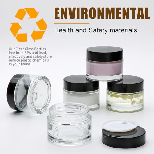 Glass Jars With Lids 2 oz 5 Pack - Clear Small Jar With Black Lids, Travel Containers With Inner Liners, Upgraded Mouth Design3