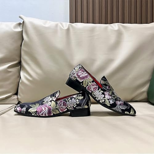 Men's Premium Embroidered Loafers Slip-On Suede Smoking Party Dance Shoes4