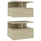 2x vidaXL 2X Mesitas Noche Flotantes Aglomerado Decoración Diseño Sencillo Elegantes Funcionales Prácticos Compactos Color Roble Sonoma 40x31x27cm