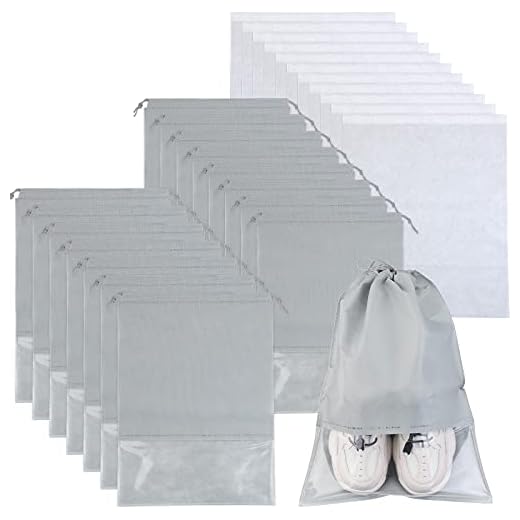 25 Bolsas de Almacenamiento de Zapatos Bolsa con Cordón a Prueba de Polvo Bolsa de Zapatos No Tejida Impermeable Portátil con Ranura Transparente Organizador de Embalaje (Gris, Blanco)