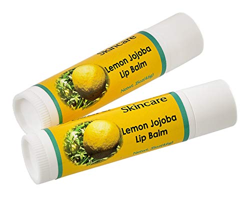 Jojoba Oil Lemon Lip Balm with Beeswax, all natural, over 70% cold pressed jojoba oil and mildly scented with Lemon, 2 Lip balms (.15 oz/4.6 gm) 2 units