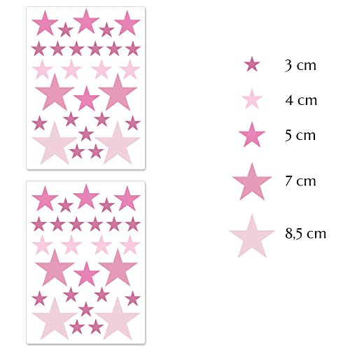 PREMYO Set of 54 Star Wall Stickers Kids - Nursery Decor Easy to Apply - Decals for Bedrooms for Girls Boys Pastell Pink - Image 2
