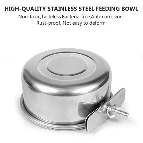 Birds Food Water Cup Parrot Food Bowl with Clamp Holder Stainless Steel Feeding Cage Dish Parrot Feeders Hanging Water Coop Bowls with Bracket Holder for Bird-lover and Small Animal (10cm/3.9in)