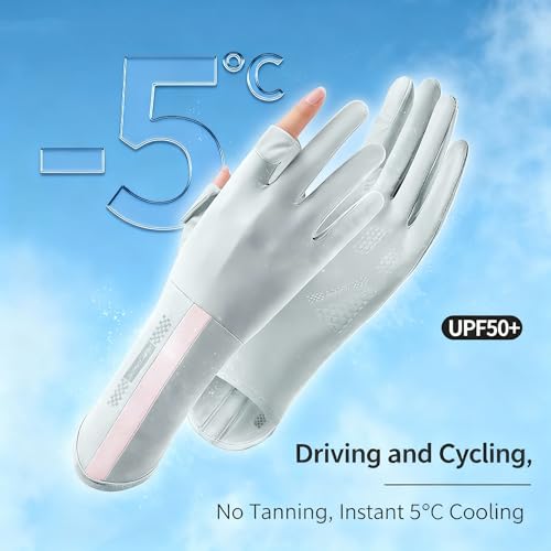 GoodTool Women's Long Sun Protection Gloves, Summer UV Driving Gloves, Touchscreen Ice-Silk Sunblock Gloves for Cycling and Outdoor Activities (beige)
