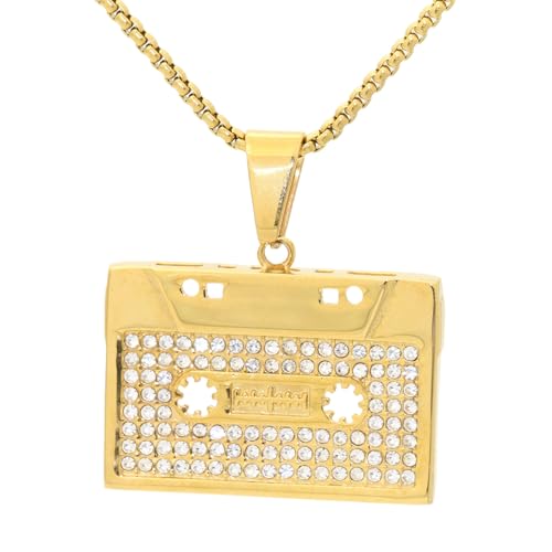 18K Gold Plated Rhinestones Necklace Stainless Steel Tape Pendant Necklace