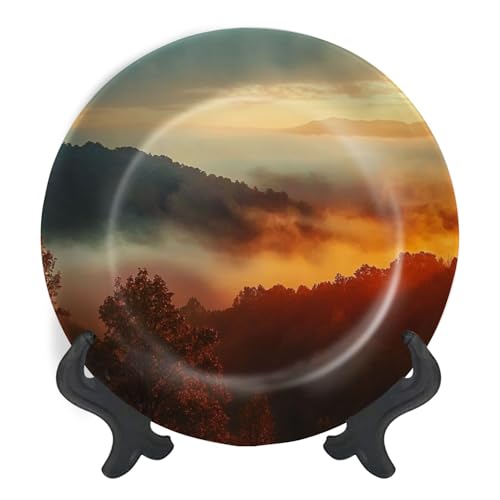 Decorative Plates for Display Mountain Morning Gift Plates Ceramic Collections Plates Hanging Artwork for Living Dining Room Kitchen Souvenir