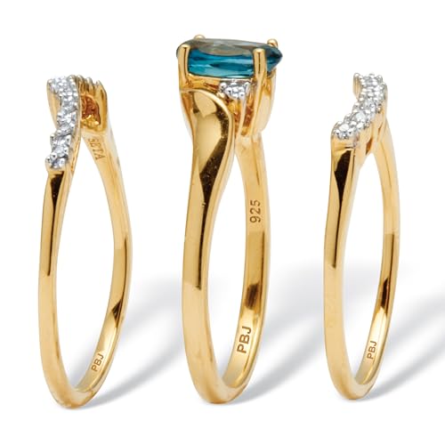 PalmBeach Yellow Gold-plated Sterling Silver Oval Cut Genuine London Blue Topaz and Diamond Accent Bridal Ring Set Sizes 5-102