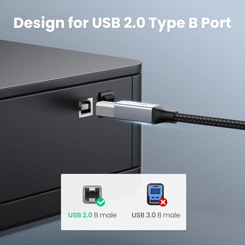 UGREEN USB-C to USB-B Printer Cable - 0.9M Nylon Braided MIDI & Data Sync Cord 80805