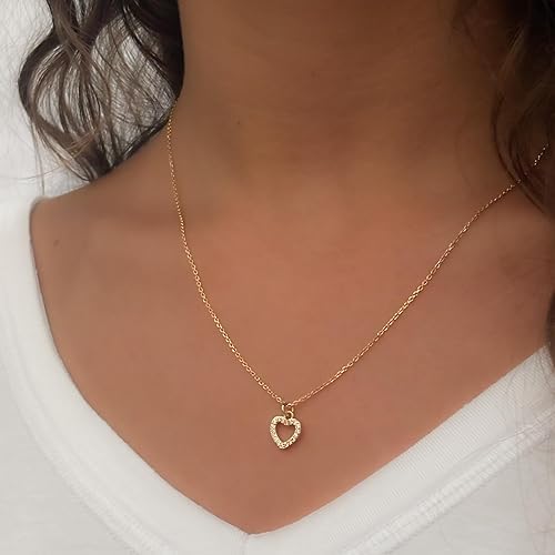 Annika Bella Layering Necklace, CZ Heart Charm Pendant Necklace, Gold Dotted Chain Choker, Valentine's Gift for Wife Girlfriend, Love Jewelry - Image 2