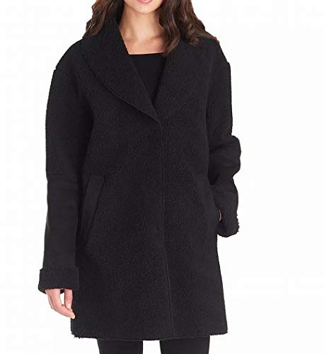 kensie Women's Coat Ultimate Large Faux Sherling Suede Black L