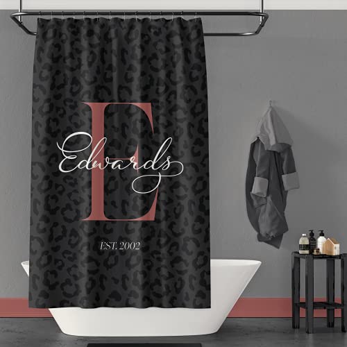 Artbroz Custom Monogram Shower Curtain, 71 X 74 Inch, Personalized Monogrammed Initial Black Leopard/Cheetah Animal Print Waterproof Fabric Bath Curtains, Unique Elegant Bathroom Décor #TOP5