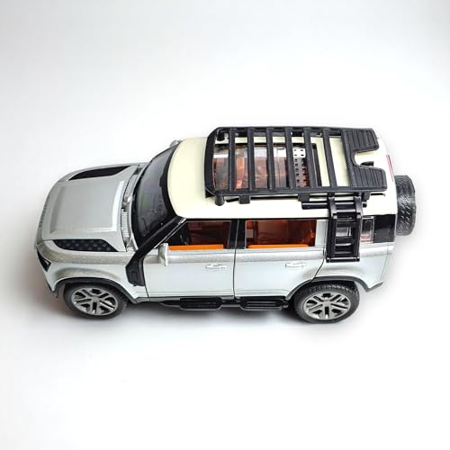 Image of The Flyers Bay Land Rover Defender RC Car, 1:22 Scale,Die-Cast Model with Openable Doors, Lights and Smoke Effects, Toy for Kids 3-10 Years (Silver)