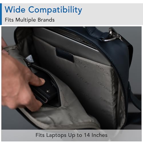 Image of OBLIQUE Navy Laptop Messenger Bag for Men & Women Stylish | 14 Inch Laptop Sleeve | Sleek Faux Leather With Adjustable Strap & Multiple Pockets | Compact Macbook & Tablet Cover | Shoulder Bag - Hawk
