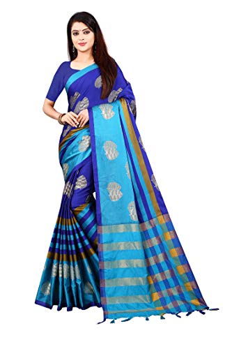 Image of OM SAI LATEST CREATION Soft Cotton & Silk Saree For Women Half Under 349 2020 Beautiful For Women saree free size with blouse piece (Turquoise)