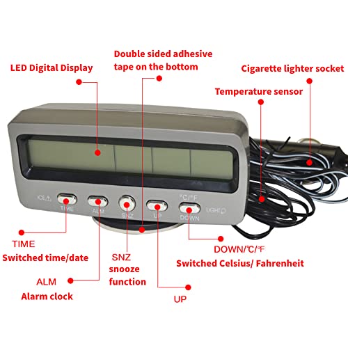 Totmox 1Pcs 12V 4 In 1 Car Thermometer,Calendar,Clock,In & Out Thermometer Voltage With Backlight #TOP3