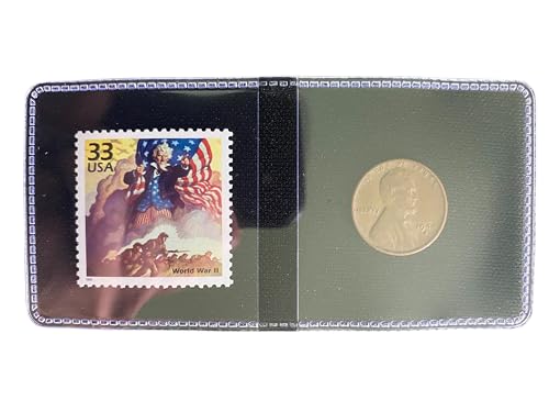 1944-S Lincoln Wheat Cent & WWII MNH Stamp Set – Historic WWII U.S. Collectible – Celebrate the Century 1940s – Shell Casing Copper Coin & Mint Stamp in Protective Display Sleeve image 3