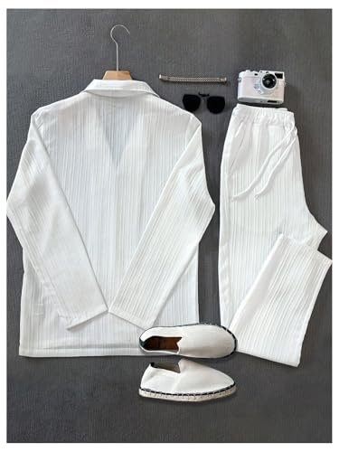 GORGLITTER Men's 2 Piece Linen Suit Long Sleeve Button Down Shirt and Pants Sets Walking Suits2