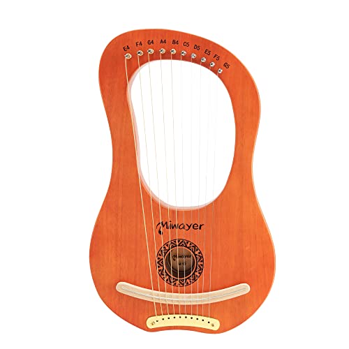 Miwayer Lyre Harp 7, 10, 16, 19, 21 Strings Musical Instrument Mahogany Body Harp Wood Retro Totem Professional Stringed Instrument with Accessories and Bags (Wood 10 Strings Harp)